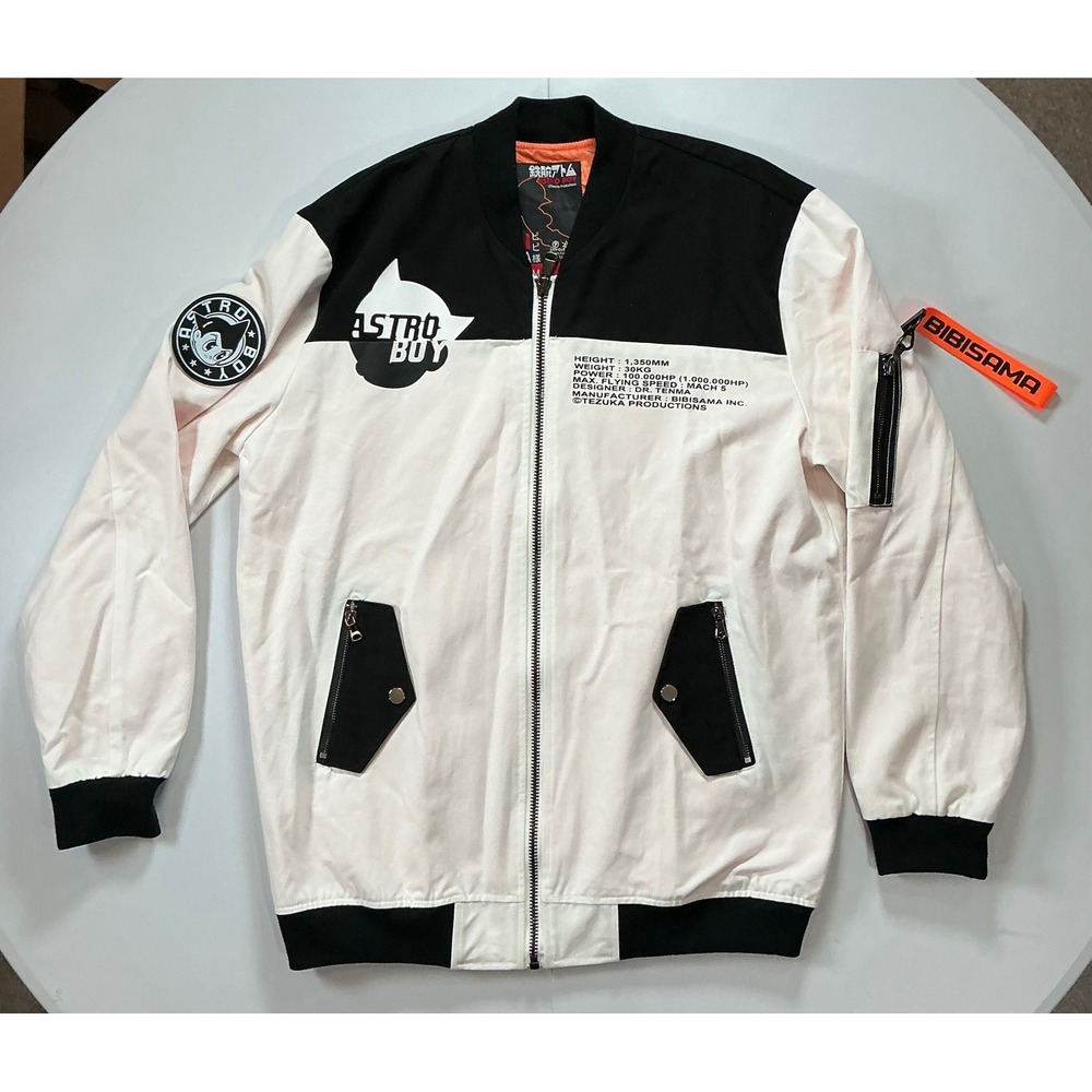 BIBISAMA Astro Boy Bomber Jacket Mens Size ML White Black Anime Streetwear